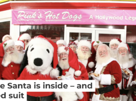 Members of the Fraternal Order of Real Bearded Santas meet at Pink’s restaurant at Knott’s Berry Farm before the holiday rush in 2009. Business Wire via AP